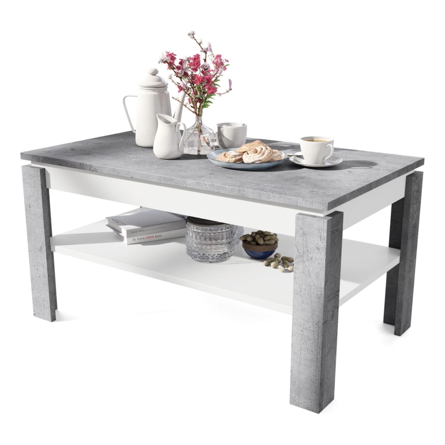 Folding coffee table with lifting top with shelf ADEN grey/white