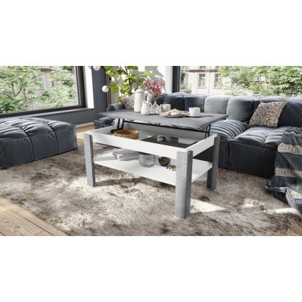 Folding coffee table with lifting top with shelf ADEN grey/white