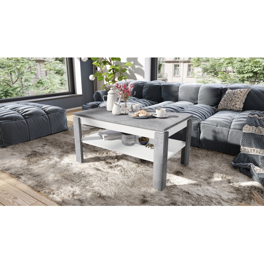 Folding coffee table with lifting top with shelf ADEN grey/white