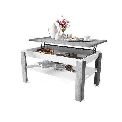 Folding coffee table with lifting top with shelf ADEN grey/white
