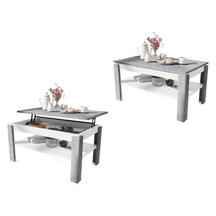 Folding coffee table with lifting top with shelf ADEN grey/white