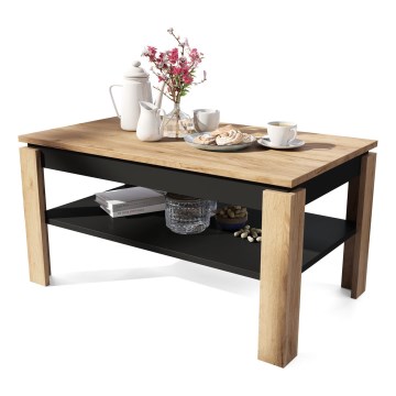 Folding coffee table with lifting top with shelf ADEN oak/black