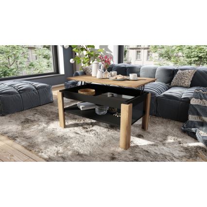 Folding coffee table with lifting top with shelf ADEN oak/black