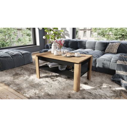 Folding coffee table with lifting top with shelf ADEN oak/black