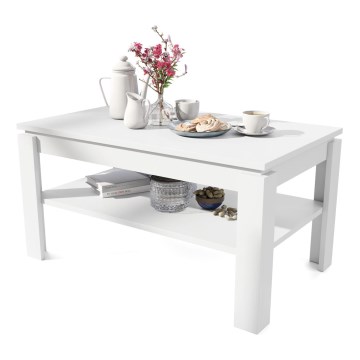 Folding coffee table with lifting top with shelf ADEN white
