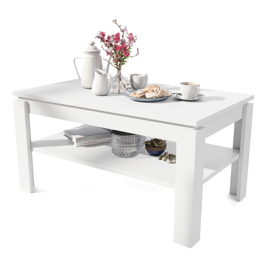 Folding coffee table with lifting top with shelf ADEN white