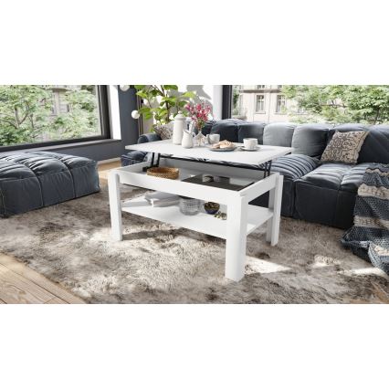 Folding coffee table with lifting top with shelf ADEN white