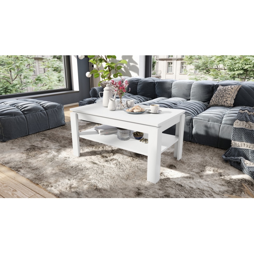 Folding coffee table with lifting top with shelf ADEN white