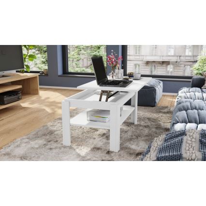 Folding coffee table with lifting top with shelf ADEN white