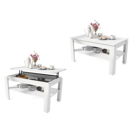 Folding coffee table with lifting top with shelf ADEN white