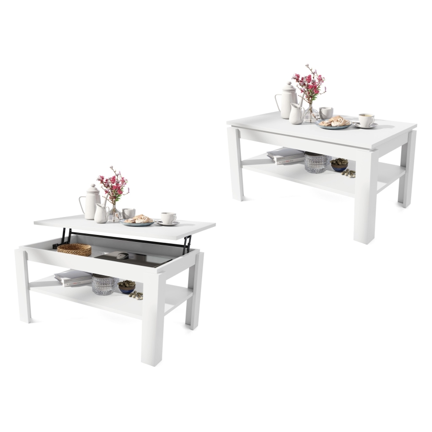 Folding coffee table with lifting top with shelf ADEN white