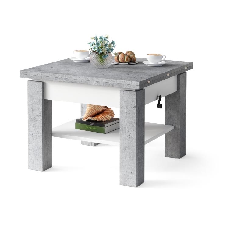 Folding coffee table with lifting top with shelf CALEB grey/white