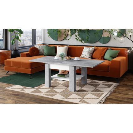 Folding coffee table with lifting top with shelf CALEB grey/white