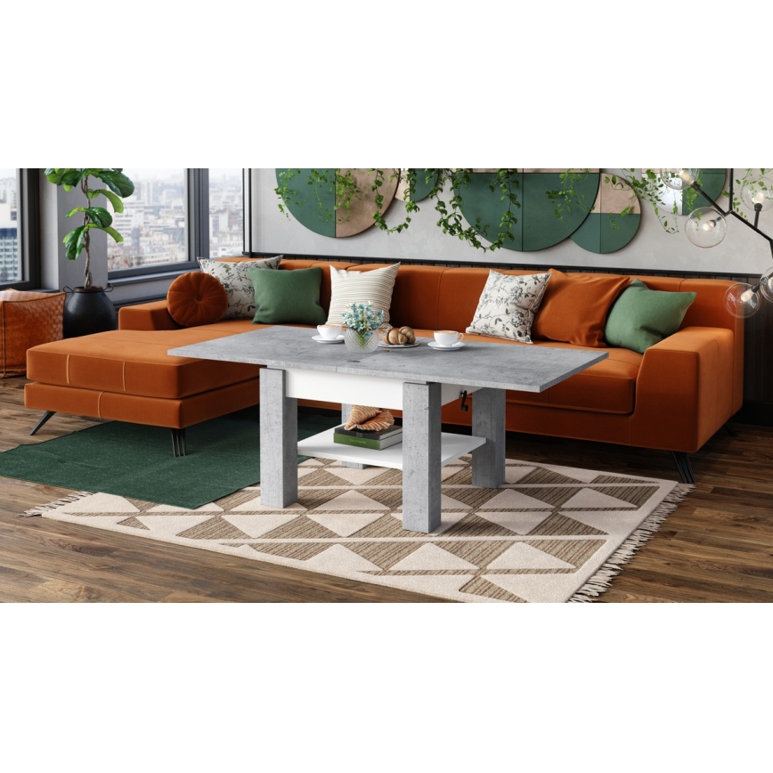 Folding coffee table with lifting top with shelf CALEB grey/white