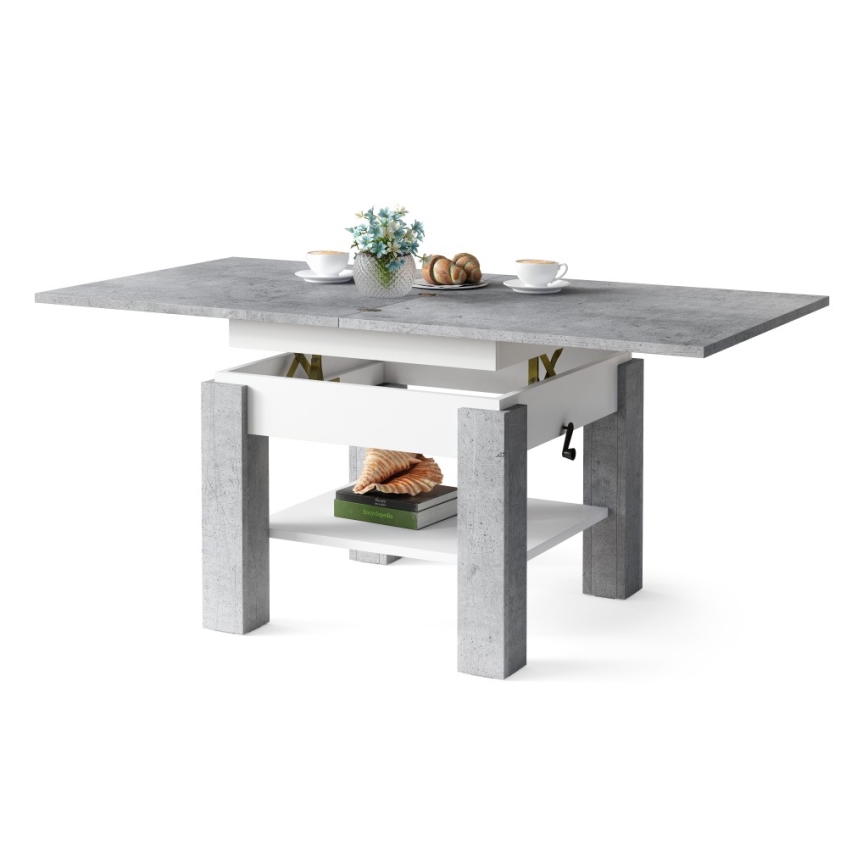 Folding coffee table with lifting top with shelf CALEB grey/white