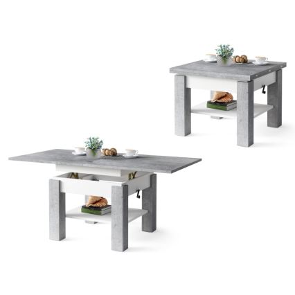 Folding coffee table with lifting top with shelf CALEB grey/white