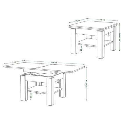 Folding coffee table with lifting top with shelf CALEB grey/white