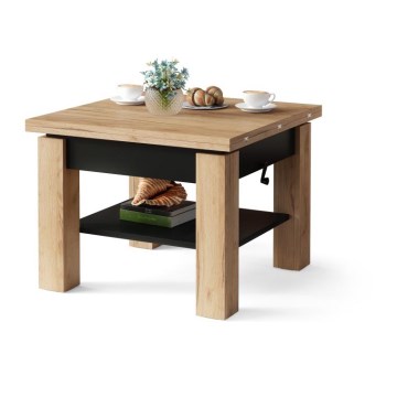 Folding coffee table with lifting top with shelf CALEB oak/black