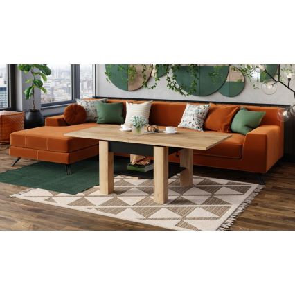 Folding coffee table with lifting top with shelf CALEB oak/black