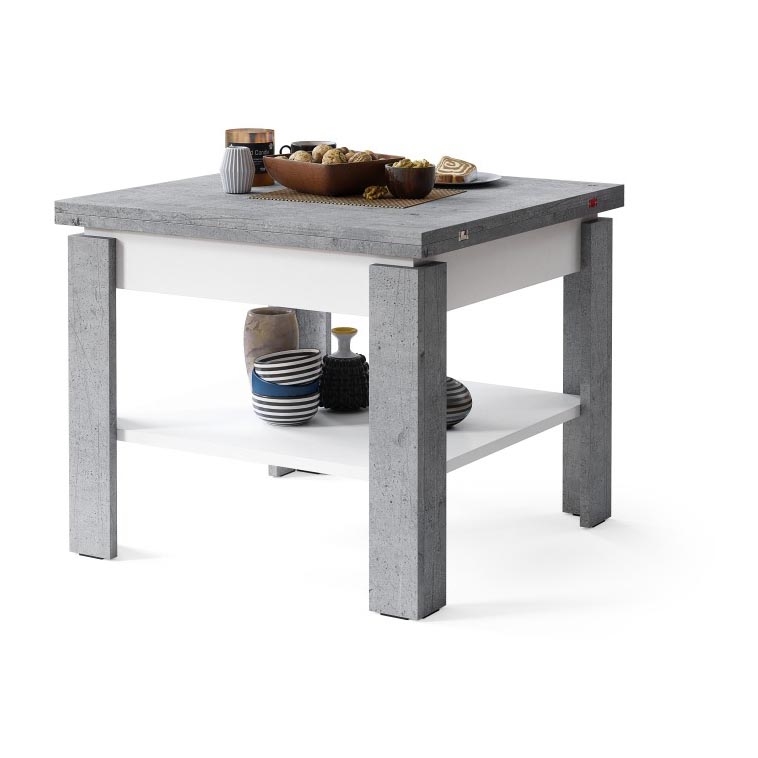 Folding coffee table with shelf LIA grey/white