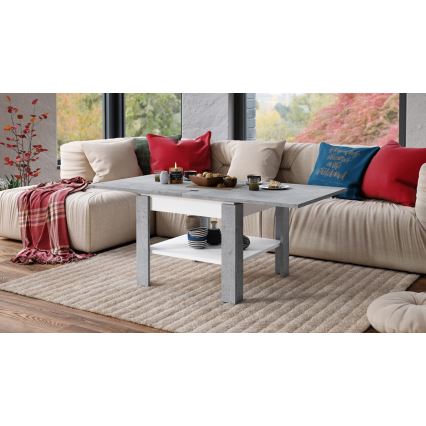 Folding coffee table with shelf LIA grey/white
