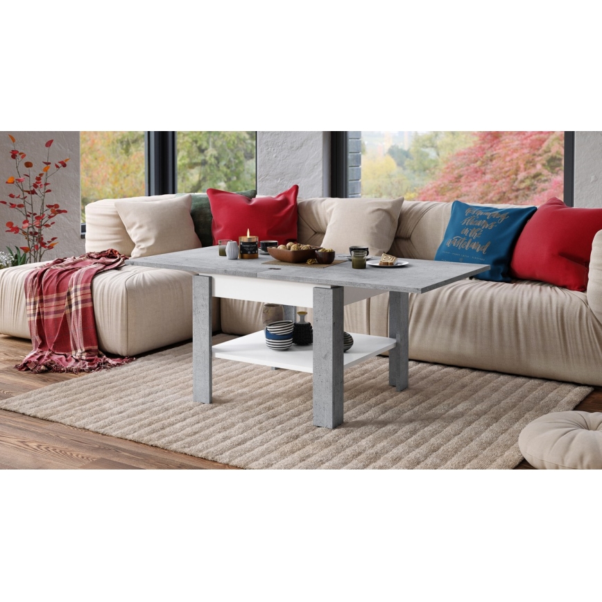 Folding coffee table with shelf LIA grey/white