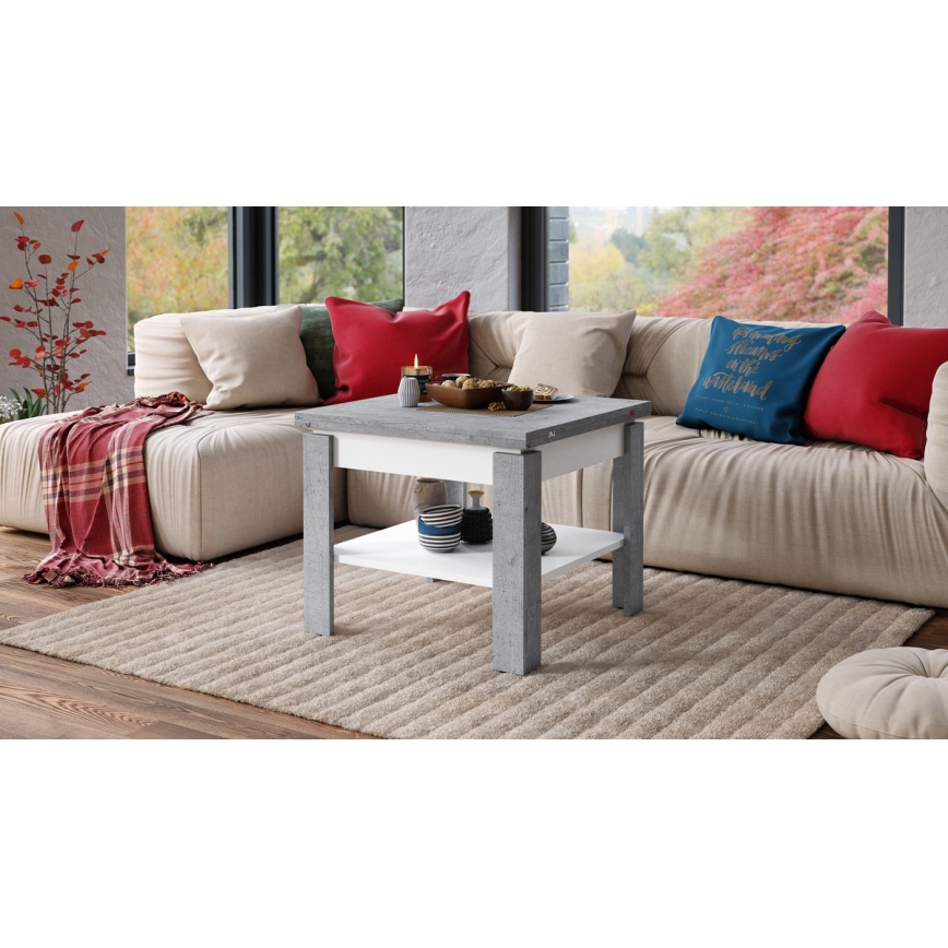 Folding coffee table with shelf LIA grey/white