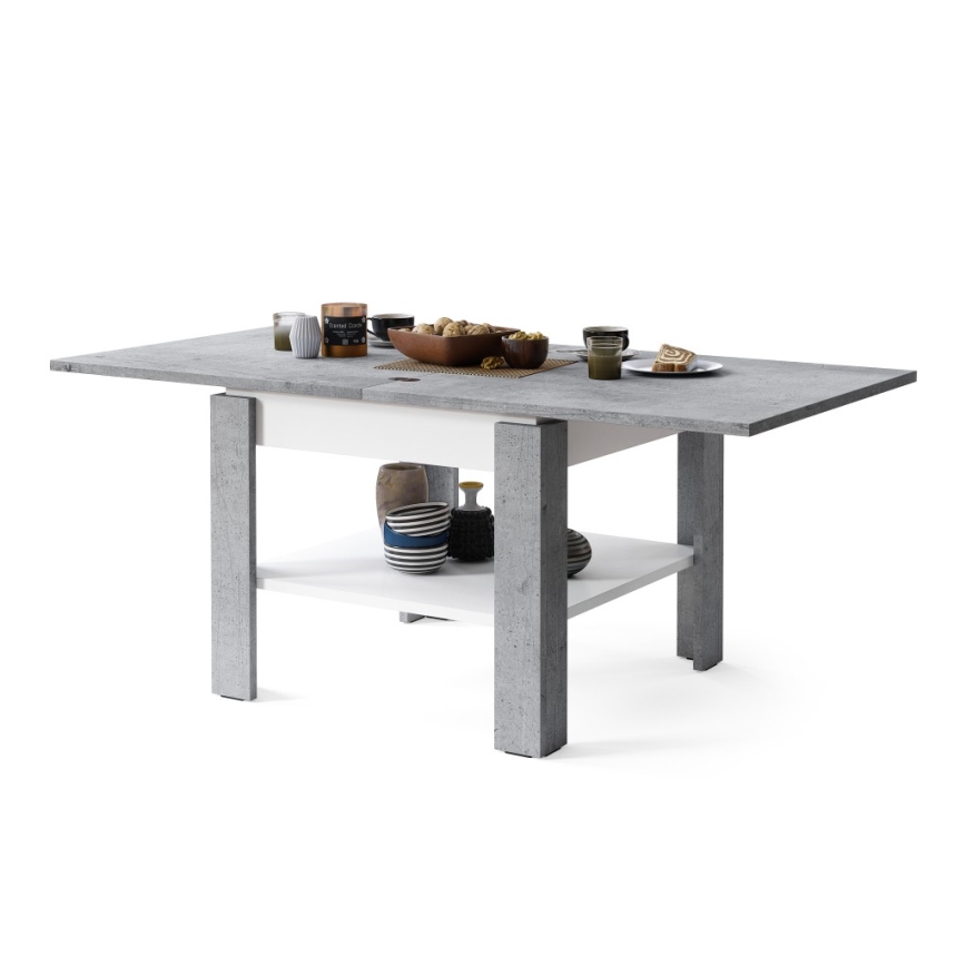 Folding coffee table with shelf LIA grey/white