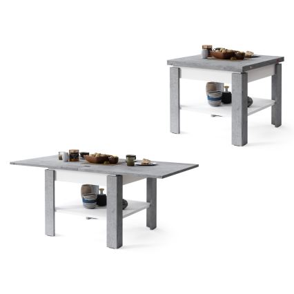 Folding coffee table with shelf LIA grey/white