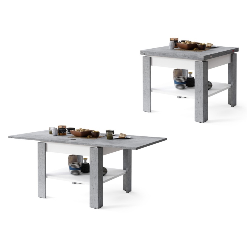 Folding coffee table with shelf LIA grey/white