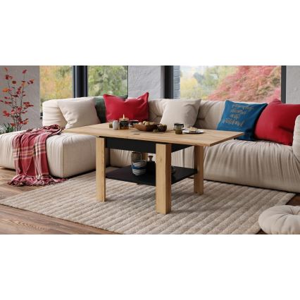 Folding coffee table with shelf LIA oak/black