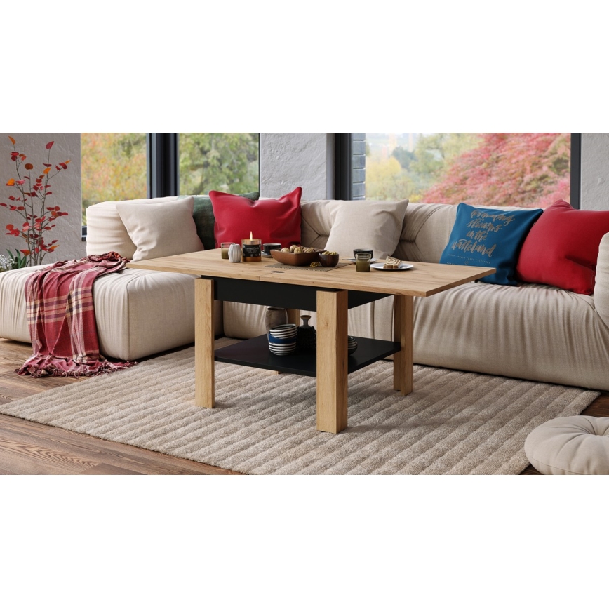 Folding coffee table with shelf LIA oak/black