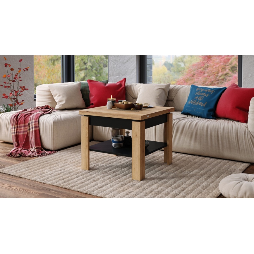Folding coffee table with shelf LIA oak/black