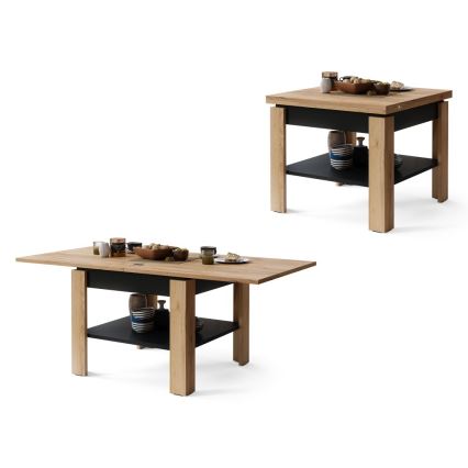 Folding coffee table with shelf LIA oak/black