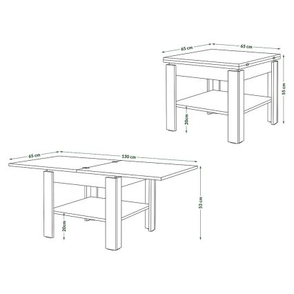 Folding coffee table with shelf LIA oak/black