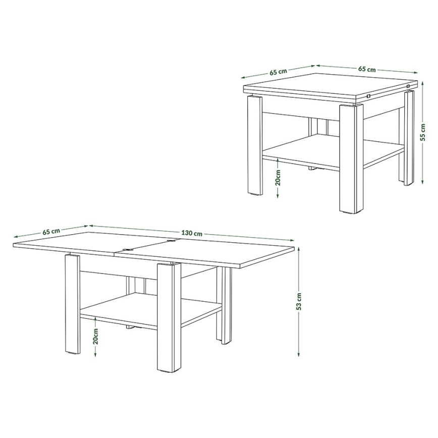 Folding coffee table with shelf LIA oak/black