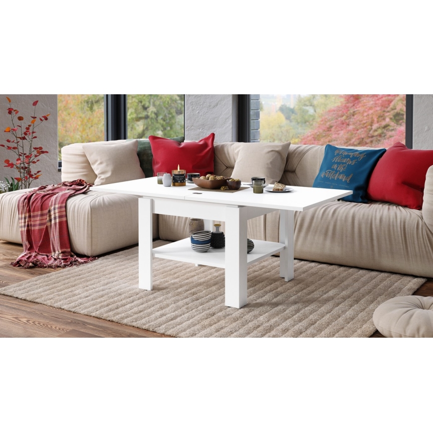 Folding coffee table with shelf LIA white