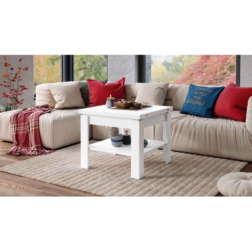 Folding coffee table with shelf LIA white