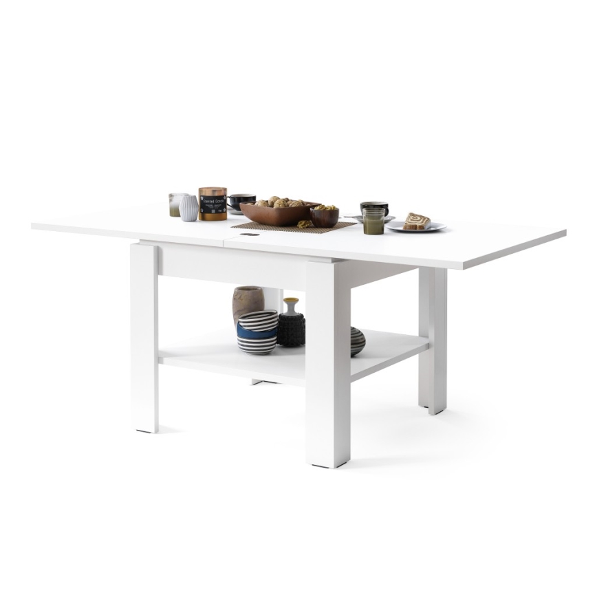 Folding coffee table with shelf LIA white