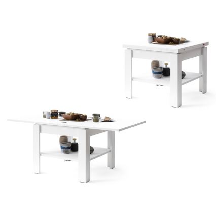 Folding coffee table with shelf LIA white