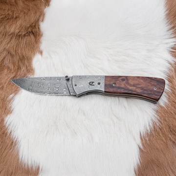 Folding Damascus knife 8 cm ironwood
