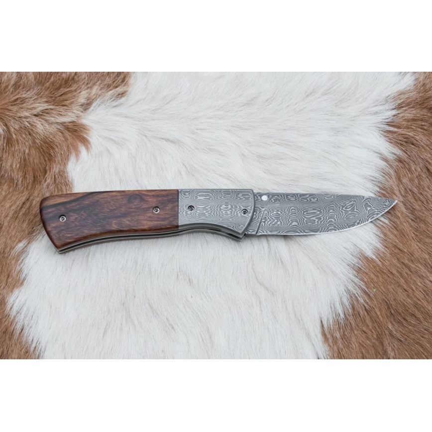 Folding Damascus knife 8 cm ironwood