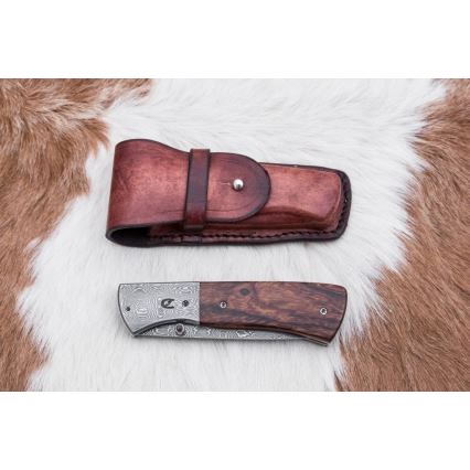 Folding Damascus knife 8 cm ironwood