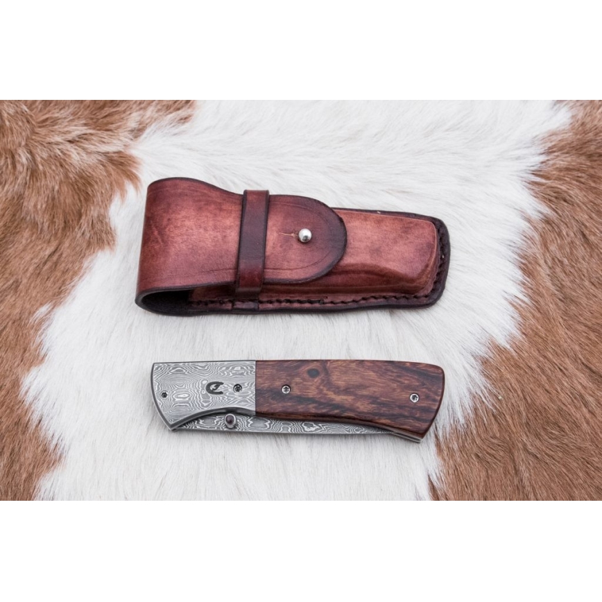 Folding Damascus knife 8 cm ironwood