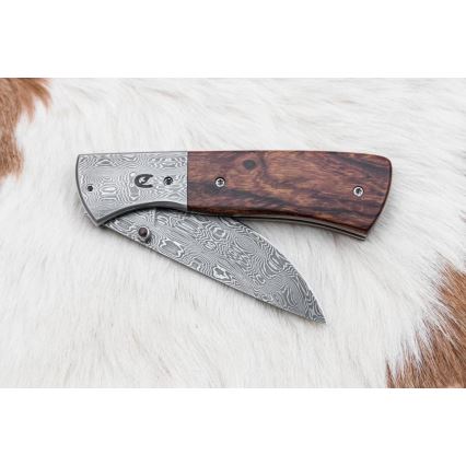 Folding Damascus knife 8 cm ironwood