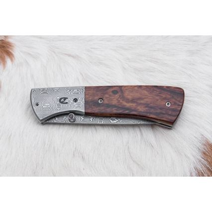 Folding Damascus knife 8 cm ironwood