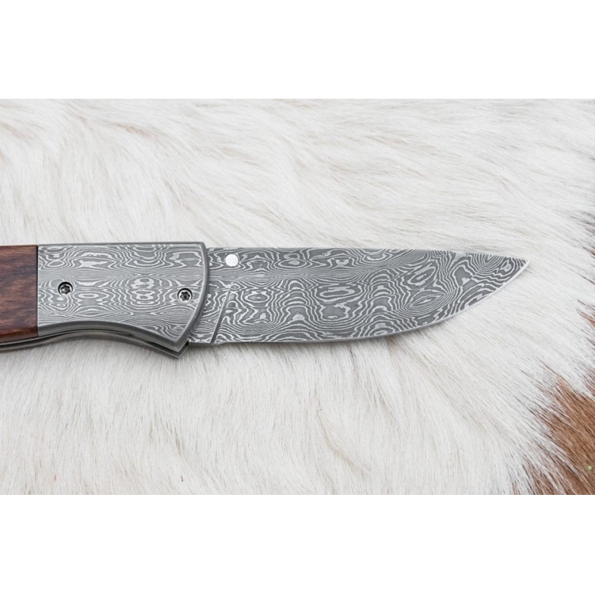 Folding Damascus knife 8 cm ironwood