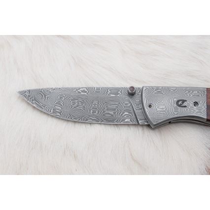 Folding Damascus knife 8 cm ironwood