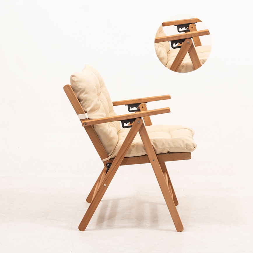 Folding garden chair with a pillow beige/hornbeam