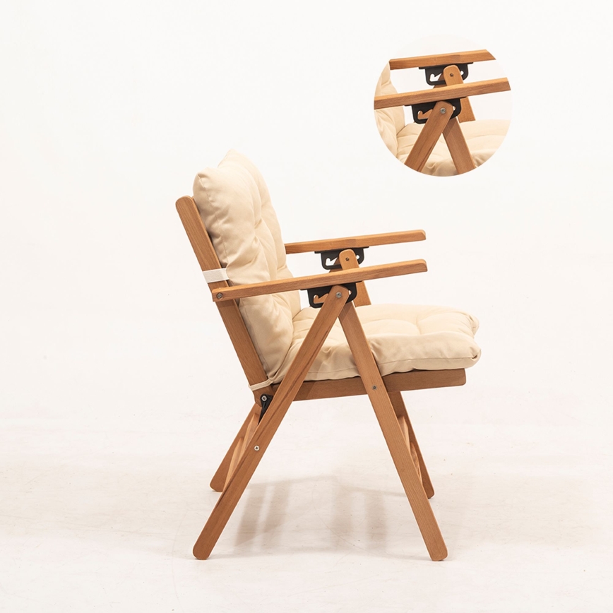 Folding garden chair with a pillow beige/hornbeam